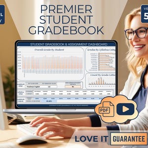 Premium Student Gradebook Spreadsheet Excel, Grade & Assignment Tracker, Teacher and Classroom Planner, Progress Report, Error-Proof Grading