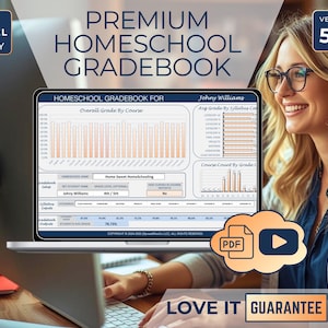 Premium Homeschool Gradebook Spreadsheet Excel, Student Grade Tracker, Homeschool Planner, Assignment Tracker & Calendar, GPA and Transcript