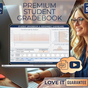 Premium Teacher Gradebook Spreadsheet Excel, Student Grade & Assignment Tracker, Classroom Planner, Assignment Calendar, Error-Proof Grading