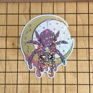 Spider sticker, glitter sticker, spider decal, laptop decal, purple sticker, Halloween sticker, waterproof vinyl decal, water bottle sticker