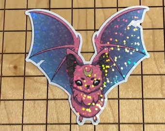 Bat sticker, Flying Bat holographic sticker, glitter bat sticker, bat decal, laptop decal, phone case decal, Halloween sticker, waterproof