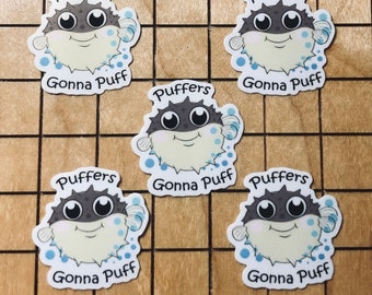 5 MINI puffer fish stickers, sticker pack, puffers gonna puff, tiny stickers, laptop decal, phone case decal, water bottle decal, funny