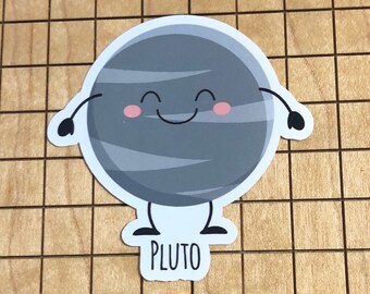 Pluto sticker, kawaii Pluto, planet sticker, Pluto decal, water bottle decal, cute decal, tumbler, phone case decal, vinyl waterproof decal