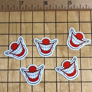 5 MINI clown stickers, clown mouth, scary decal, clown sticker, clown decal, phone case sticker, laptop decal, water bottle decal, Halloween