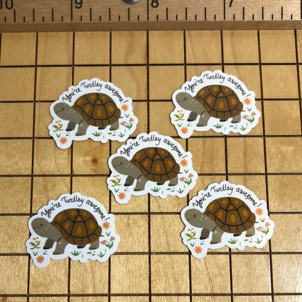 5 MINI turtle stickers, turtle decal, you're turtley awesome, vinyl waterproof decal, turtle lover, tiny sticker, inspirational sticker