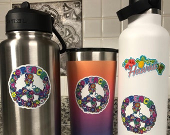 Floral Peace Symbol Sticker, Waterproof Hippie Decal