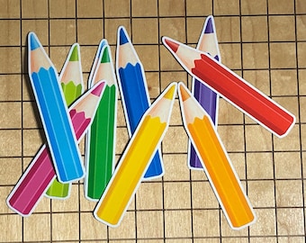 9 pencil stickers, pencil stickers pack, colored pencils, Back to School Sticker, school sticker pack, school decal, artist gift, sketchbook