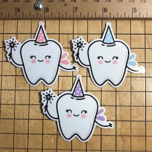 Tooth Fairy sticker, pink, blue or purple tooth sticker, tooth decal, dental hygiene, tiny sticker, water bottle sticker, cute tooth sticker