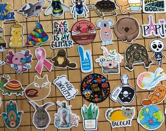 50 MINI sticker pack, assorted mini stickers, sticker bomb, tiny stickers, mystery sticker pack, laptop decal, phone case decal, friend gift