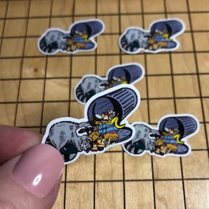 5 MINI raccoon stickers, raccoon and trash sticker, trash panda sticker, garbage sticker, waterproof decal, water bottle decal, mini sticker
