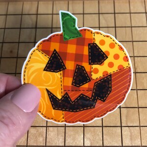 pumpkin sticker, patchwork, Jack o lantern sticker, quilt sticker, Pumpkin sticker, Halloween sticker, phone case decal, tumbler sticker