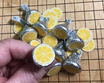 lemon sticker for chocolate kisses, kiss sticker, lemon slice, baby shower favor, bridal shower, lemon favor, lemon decal, candy label