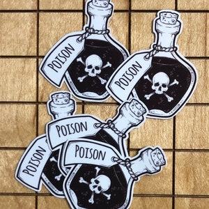 5 MINI poison bottle stickers, poison stickers, poison decal, tiny sticker, goth decal, goth sticker, Halloween, laptop decal, witch sticker
