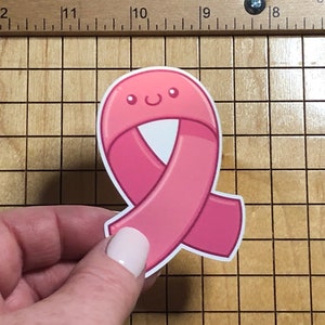 pink ribbon sticker, Kawaii ribbon, Breast cancer awareness sticker, phone case decal, laptop decal, breast cancer sticker, waterproof decal