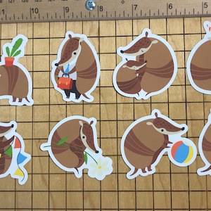 8 armadillo stickers, armadillo sticker pack, sticker collection, armadillo decal, water bottle decal, laptop decal, phone case decal, cute