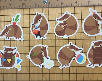 8 armadillo stickers, armadillo sticker pack, sticker collection, armadillo decal, water bottle decal, laptop, phone case, cute, tumbler