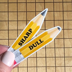 2 autocollants crayon, autocollant crayon pointu, autocollant crayon terne, autocollants école, retour à l'école, autocollant salle de classe, autocollant crayon d'école