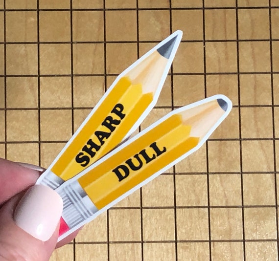 2 pencil stickers, sharp pencil sticker, dull pencil sticker, school stickers, back to school, classroom sticker, gift for teacher, decal
