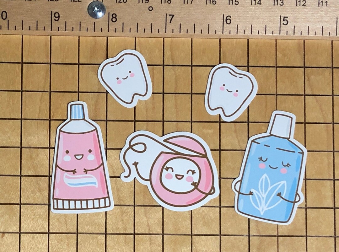 5 Dental Sticker Pack, Tooth Decal, Toothpaste Sticker, Mouthwash Decal
