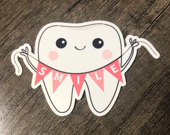 Smiling tooth sticker, smile sticker, dental hygiene, mini sticker, kawaii tooth, dentist gift, tiny sticker, tooth fairy sticker, cute