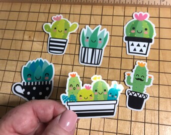 6 cactus sticker pack, kawaii cactus, cactus decal, cactus sticker, cute cactus, water bottle sticker, laptop decal, plant sticker, plant