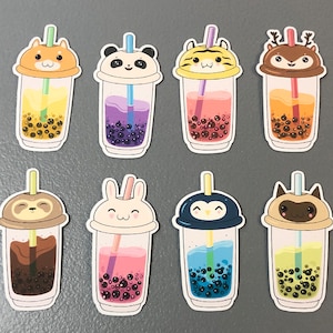 8 boba tea stickers, kawaii stickers, bubble tea stickers, boba decals, phone case decal, cute stickers, cute decals, milk tea stickers