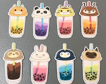 Kawaii Tier Boba Tea Aufkleber, Laptop Aufkleber (8 Stück)