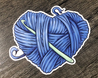 Crochet sticker, yarn sticker, heart sticker, crochet gift, tumbler decal, phone case sticker, laptop decal, vinyl waterproof sticker