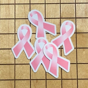 10 MINI pink ribbon stickers, breast cancer awareness, decal, sticker bundle, tiny stickers, survivor, think pink, October, mini stickers