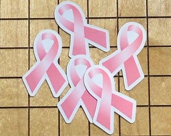 10 MINI pink ribbon stickers, breast cancer awareness, decal, sticker bundle, tiny stickers, survivor, think pink, October, mini stickers