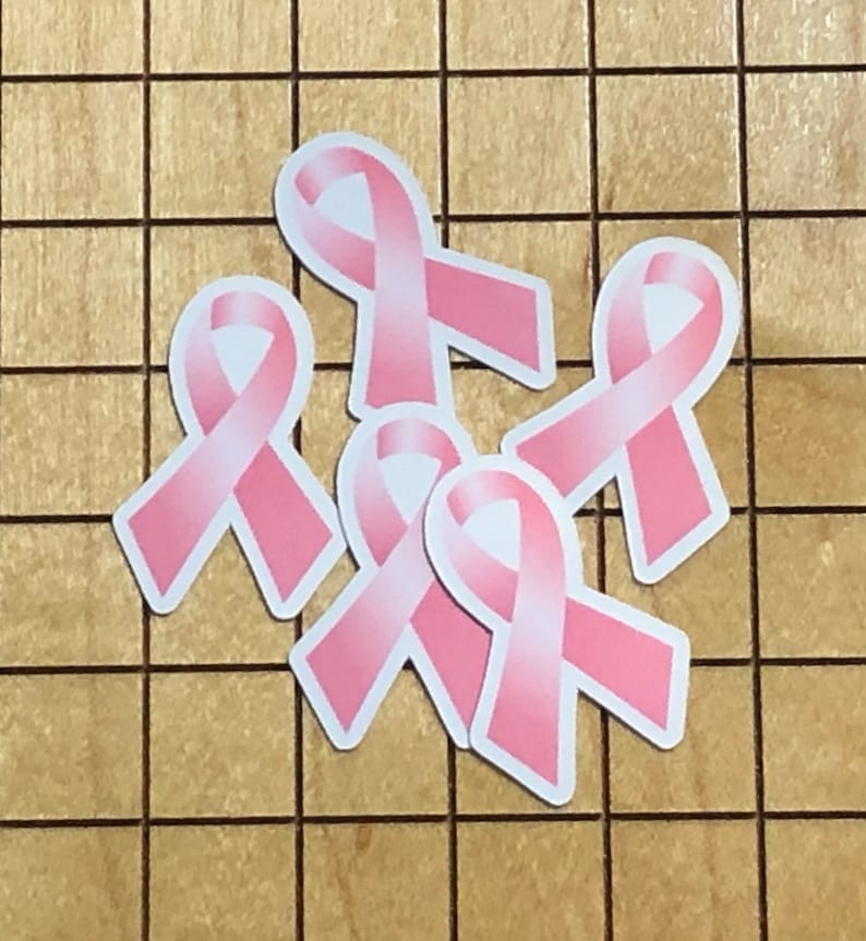 5 mini pink ribbon stickers for breast cancer awareness month