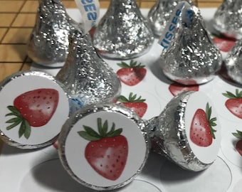 strawberry sticker for chocolate kisses, kiss sticker, strawberry shortcake, baby shower favor, bridal shower, strawberries, berry sweet
