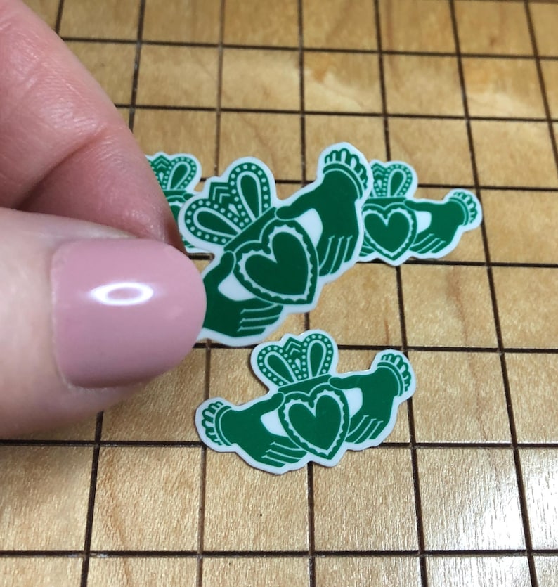 5 MINI claddagh stickers, St. Patrick's Day, Ireland sticker, water bottle decal, laptop decal, phone case sticker, tiny decal, heart decal image 3
