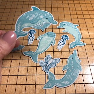 6 Delfin Aufkleber, Delfin Aufkleber, Delfin Aufkleber, Laptop Aufkleber, Aufkleber für Handyhülle, Delfin Geschenk, Wasserflasche Aufkleber, Becher Aufkleber