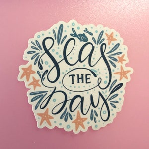 ocean sticker, seas the day, seize the day, phone case decal, water bottle sticker, laptop decal, friend gift, tumbler decal, beach lover