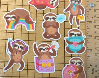 8 sloth sticker set, sloth sticker pack, sloth sticker sheet, sloth gift, cute sloth, phone case, cute, laptop decal, tumbler sticker