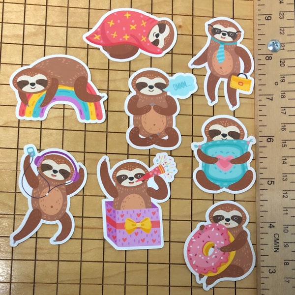 8 sloth sticker set, sloth sticker pack, sloth sticker sheet, sloth gift, cute sloth, phone case, cute, laptop decal, tumbler sticker