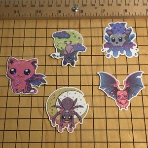 5 bat sticker pack, spider sticker, glitter sticker, bat sticker, laptop decal, tumbler decal, Halloween sticker, holographic sticker