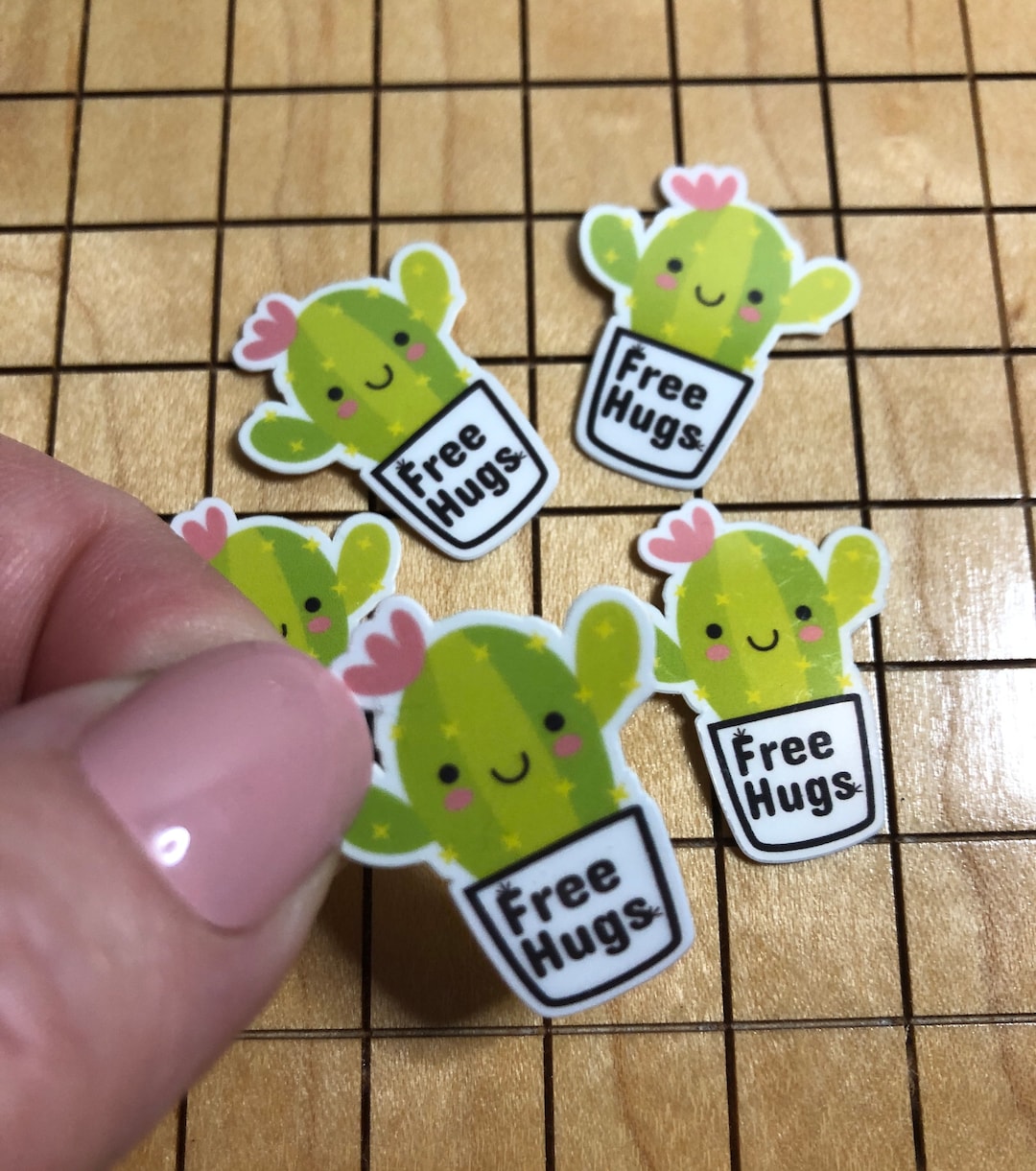 5 MINI Cactus Stickers, Free Hug Sticker, Kawaii Sticker, Phone Case