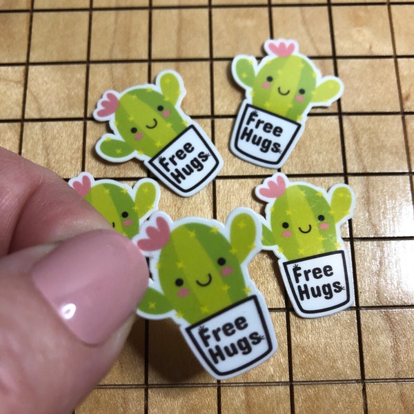 5 MINI cactus stickers, free hug sticker, kawaii sticker, phone case sticker, laptop decal, water bottle decal, plant sticker, sticker pack