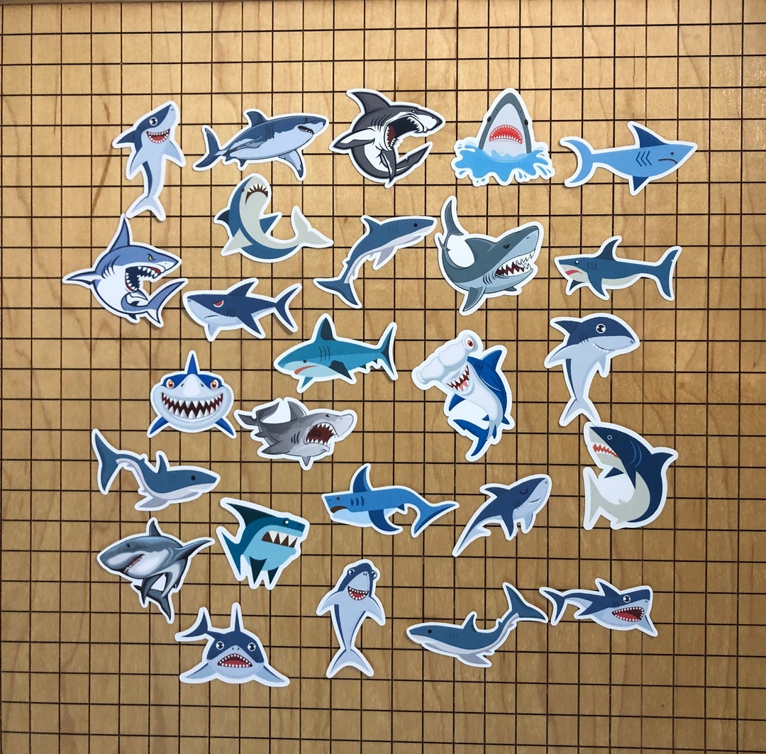 20 Assorted Shark Sticker Set, Shark Sticker Pack, Tumbler Decal, Water ...