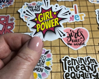 10 Girl Power stickers, feminist sticker pack, inspirational sticker, women's rights, phone case sticker, water bottle sticker, laptop decal