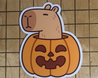 Capybara sticker, Halloween sticker, pumpkin sticker, capybara decal, jack o lantern sticker, phone case decal, tumbler decal, waterproof
