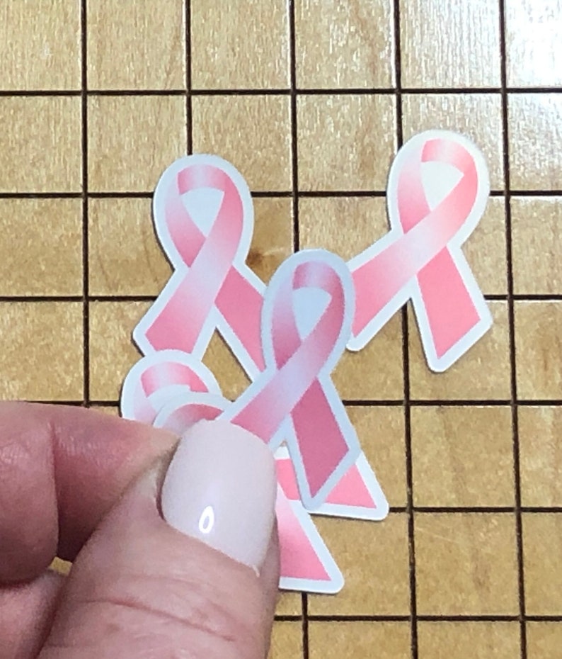 10 MINI pink ribbon stickers, breast cancer awareness, decal, sticker bundle, tiny stickers, survivor, think pink, October, mini stickers 画像 3