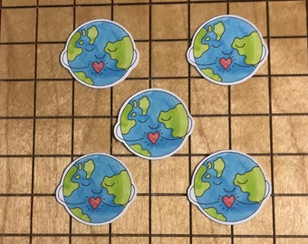 5 MINI earth stickers, earth day, earth decal, small sticker, save the earth, phone case sticker, water bottle sticker, tiny sticker