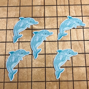 5 MINI stickers dauphins, sticker dauphins, petit sticker, lot d'autocollants, sticker pour ordinateur portable, sticker pour bouteille d'eau, dauphin mignon, mini sticker