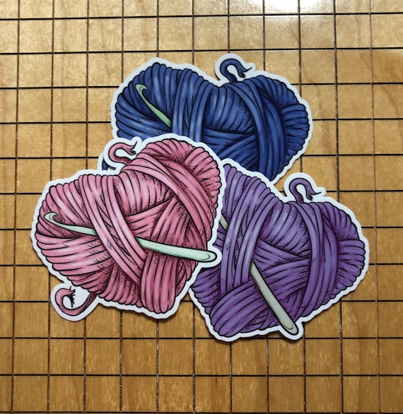 Crochet sticker, yarn sticker, heart sticker, craft sticker, tumbler decal, phone case sticker, laptop decal, water bottle sticker