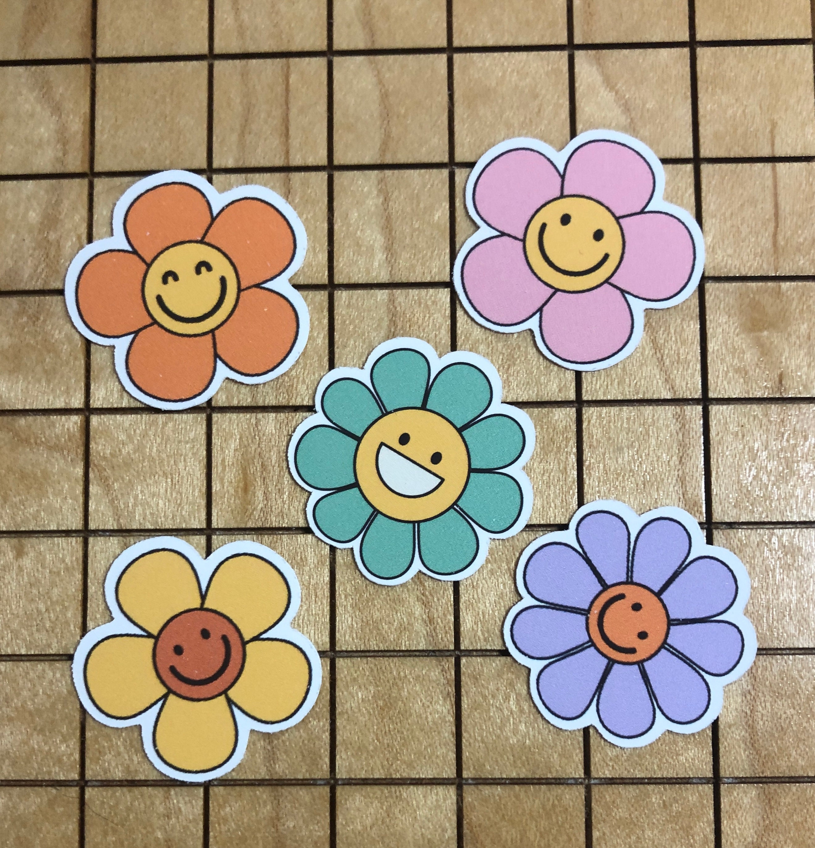 5+ Mini Flowers 5 MINI Flower Sticker Pack, Mini Daisy Smiley Face Stickers, Hippie