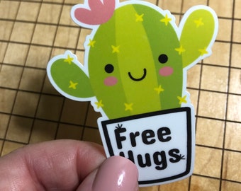 Funny Cactus Sticker, Free Hugs, Laptop Decal