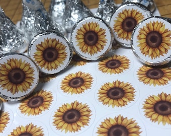 sunflower sticker for chocolate kisses, kiss sticker, Fall, autumn, shower favor, candy label, round label, party favor, Wedding favor